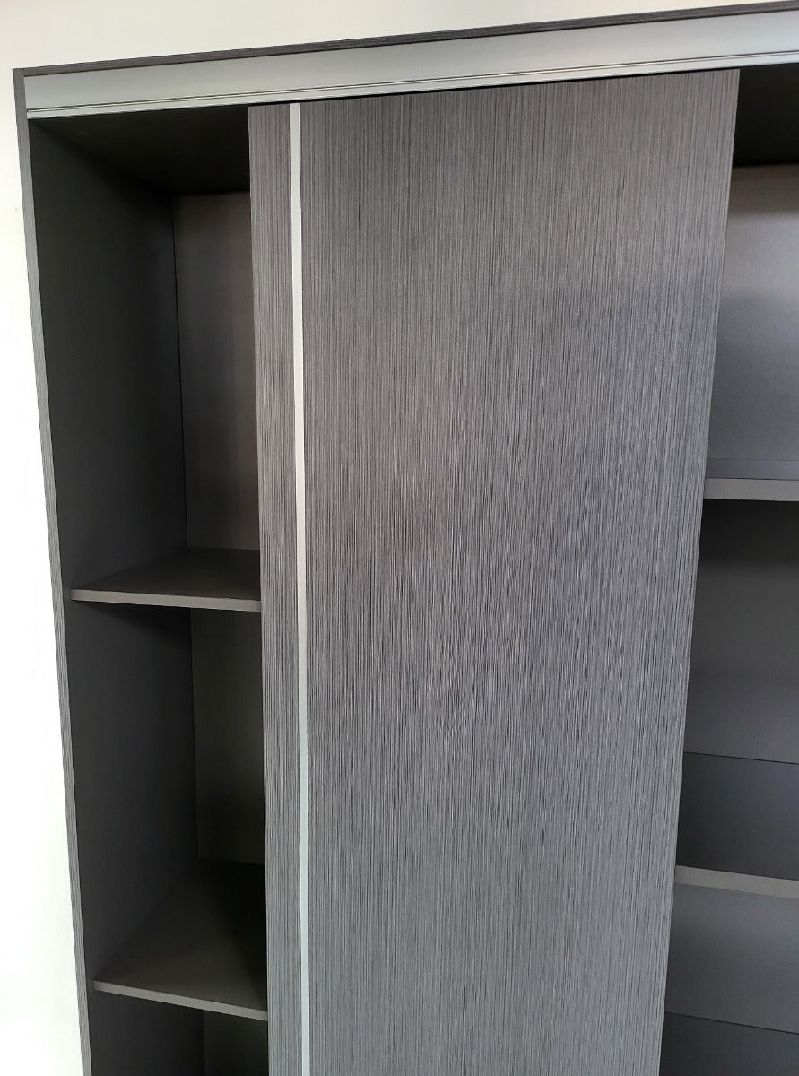 Large Grey Oak Fixed Shelf Bookcase with Metallic Trim - 2000mm - WKO-S0120